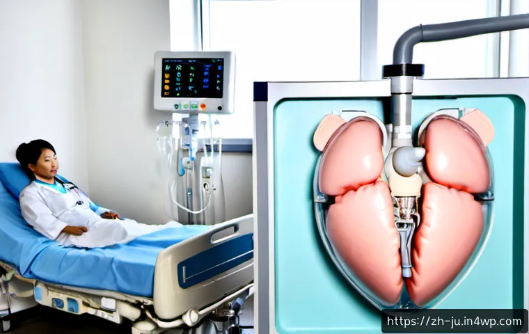 인공장기와 생명 유지 장치의 차이점 - Photorealistic hospital intensive care room, clear side-by-side medical comparison: a detailed artif...