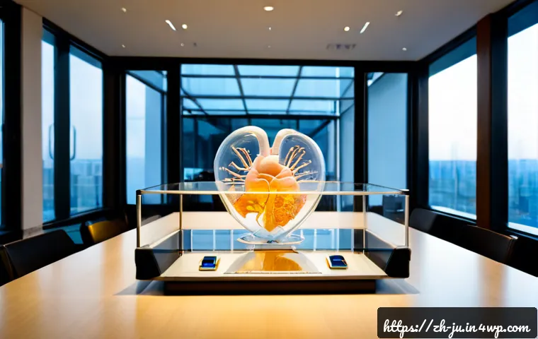 인공장기 프로젝트의 투자 유치 전략 - Photorealistic biotech investment meeting, diverse team of scientists and investors gathered around ...
